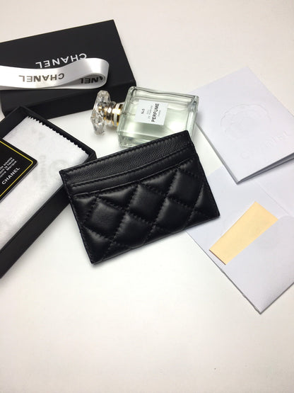 CHANEL CARD HOLDER 11.2 BLACK CALFSKIN SILVER ICON