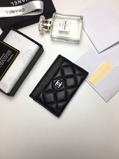 CHANEL CARD HOLDER 11.2 BLACK CALFSKIN SILVER ICON