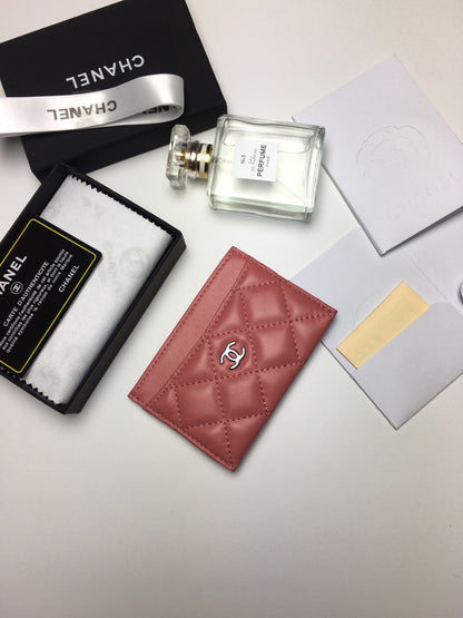 CHANEL CARD HOLDER 11.2 CORAL CALFSKIN SILVER ICON