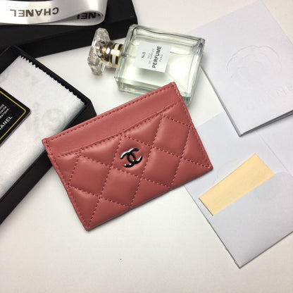 CHANEL CARD HOLDER 11.2 CORAL CALFSKIN SILVER ICON