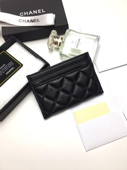 CHANEL BOY CARD HOLDER 11.2 BLACK CALFSKIN GOLD ICON