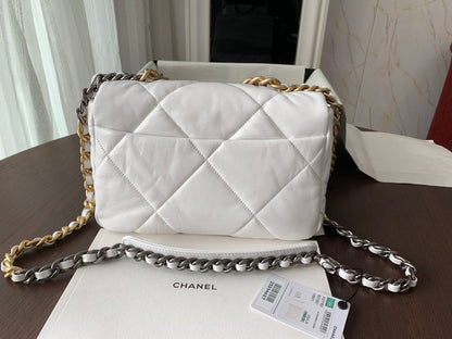 CHANEL 19 FLAP BAG 30 WHITE GOATSKIN