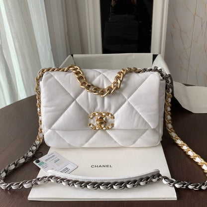 CHANEL 19 FLAP BAG 30 WHITE GOATSKIN