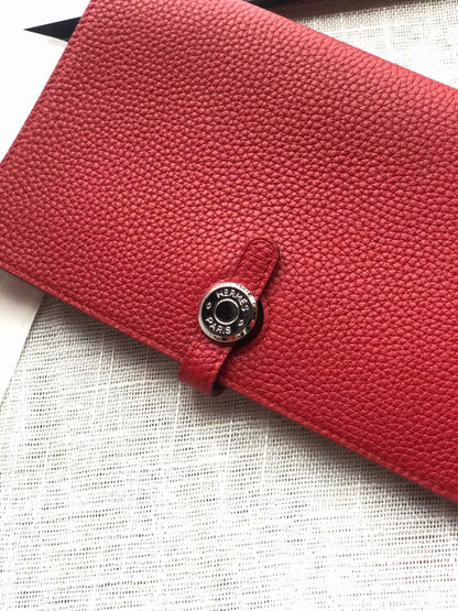 HERMES Dogon Wallet 20 Red Togo Shw