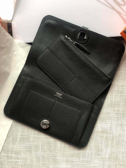 HERMES Dogon Wallet 20 Black Togo Shw