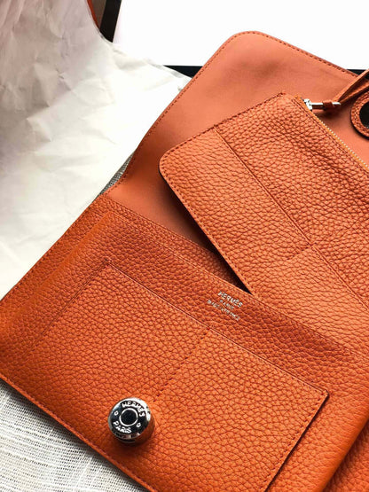 HERMES Dogon Wallet 20 Orange Togo Shw