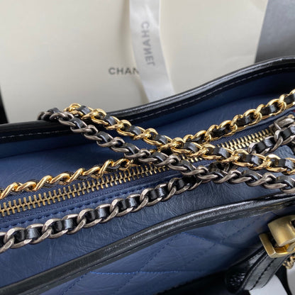 CHANEL GABRIELLE MINI 20 HOBO BAG IN MIDNIGHT BLUE MIX BLACK CALFSKIN