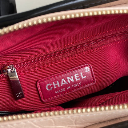 CHANEL GABRIELLE MINI 20 HOBO BAG IN ALMOND BEIGE MIX BLACK CALFSKIN