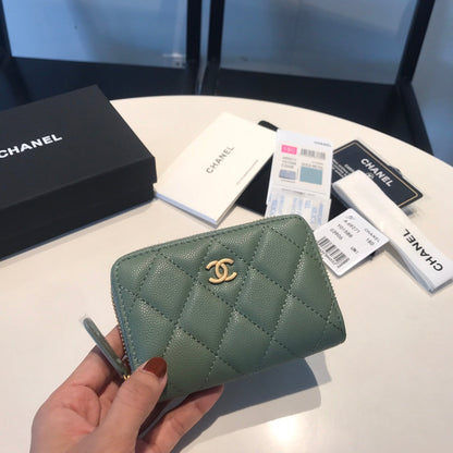 CHANEL ZIPPED COIN BASIC PURSE 11 TURQUOISE CALFSKIN GOLD ICON