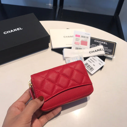 CHANEL ZIPPED CAVIAR PURSE 11 RED CALFSKIN GOLD ICON