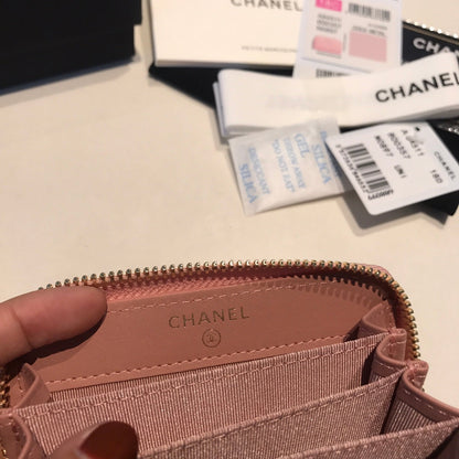 CHANEL ZIPPED CAVIAR PURSE 11 PEACH CALFSKIN GOLD ICON