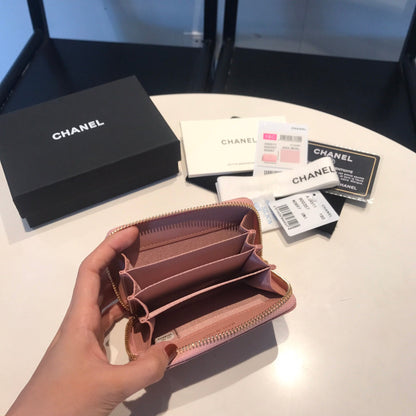 CHANEL ZIPPED CAVIAR PURSE 11 PEACH CALFSKIN GOLD ICON