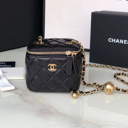 CHANEL MINI 11 VANITY CHAIN IN BLACK CALFSKIN GOLD HARDWARE