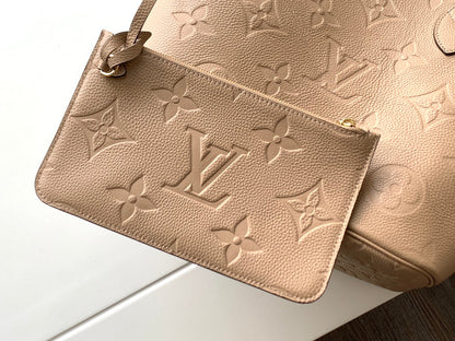 LOUIS VUITTON NEVERFULL MM 32 BEIGE MONOGRAM EMPREINTE LEATHER