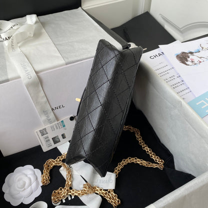 CHANEL FLAP BAG 20 IN BLACK CALFSKIN GOLD CHAIN