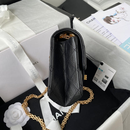 CHANEL FLAP BAG 20 IN BLACK CALFSKIN GOLD CHAIN