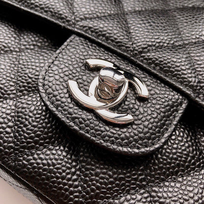 FLAP BAG 25 IN BLACK CAVIAR LEATHER SILVER HARDWARE