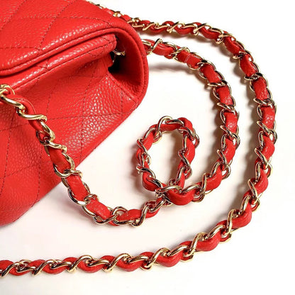 CHANEL MINI SQUARE FLAP BAG 17CM RED CAVIAR GOLD HARDWARE