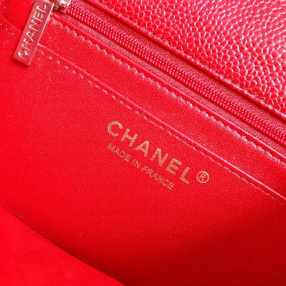 CHANEL MINI SQUARE FLAP BAG 17CM RED CAVIAR GOLD HARDWARE