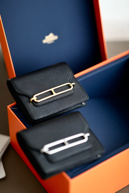 HERMES RoulisSlim Wallet 12.7 Black Calfskin