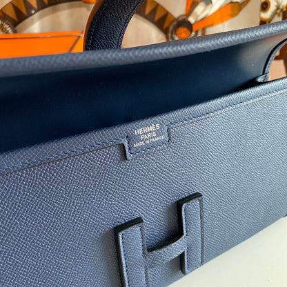 HERMES JIGE ELAN 29 CLUTCH IN NAVY BLUE CALFSKIN