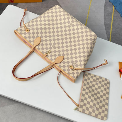 LOUIS VUITTON NEVERFULL MM 32 GREY CREAM DAMIER AZUR