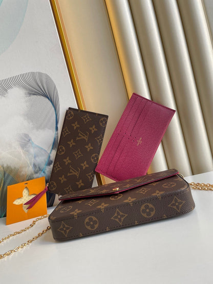 LOUIS VUITTON FÉLICIE POCHETTE 21 IN BROWN MONOGRAM CANVAS GOLD HARDWARE