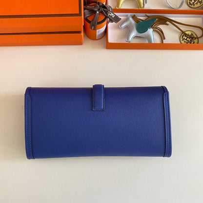 HERMES JIGE ELAN 29 CLUTCH IN COBALT BLUE CALFSKIN