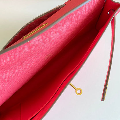 HERMES KELLY CUT 31 IN WATERMELON PINK CALFSKIN WITH GOLD HARDWARE