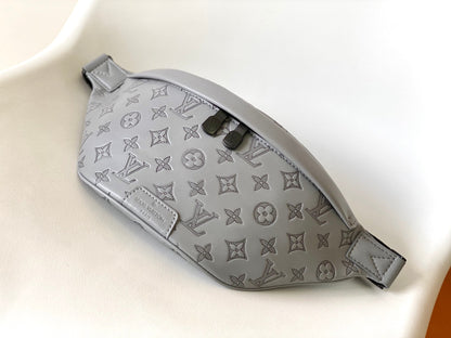 LOUIS VUITTON LV 25S DISCOVERY BUMBAG 44 IN TAUPE GRAY EMBOSSED MONOGRAM ECLIPSE CALFSKIN