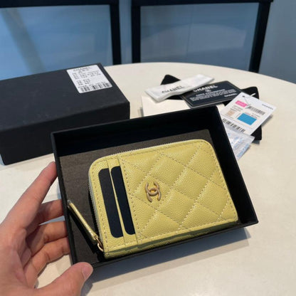CHANEL ZIPPED COIN PURSE 11 YELLOW GRAINED CALFSKIN