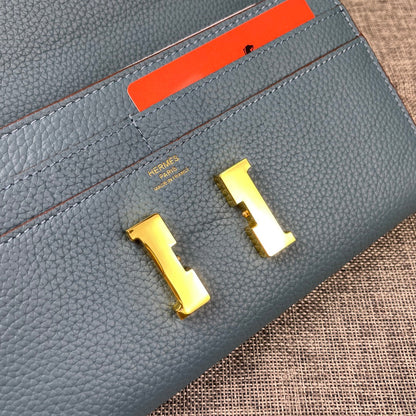 HERMES CLUTCH CONSTANCE 22 CERULEAN CALFSKIN GOLD HARDWARE