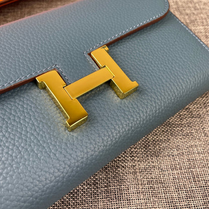 HERMES CLUTCH CONSTANCE 22 CERULEAN CALFSKIN GOLD HARDWARE