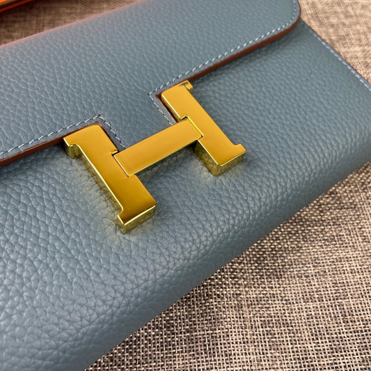 HERMES CLUTCH CONSTANCE 22 CERULEAN CALFSKIN GOLD HARDWARE