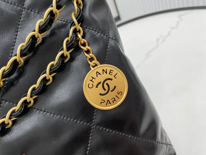 CHANEL MEDIUM 37 HANDBAG IN BLACK CALFSKIN GOLD HARDWARE