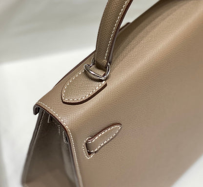 HERMES KELLY 28CM IN ETOUPE EPSOM CALFSKIN SLIVER HARDWARE