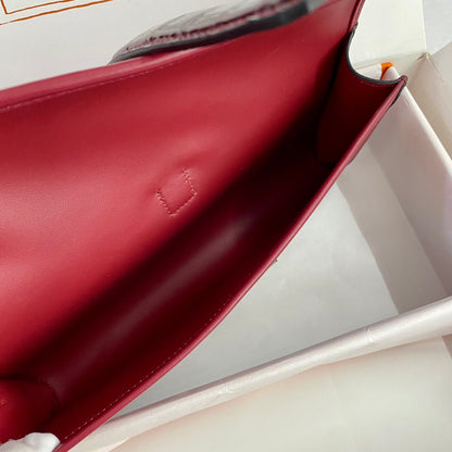 HERMES JIGE ELAN 29 CLUTCH IN CHERRY RED CALFSKIN WITH WINE RED LIZARD SKIN