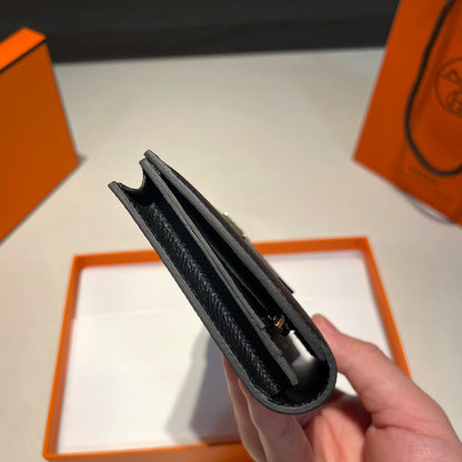 HERMES BEARN WALLET 17.5 BLACK EPSOM GOLD HARDWARE