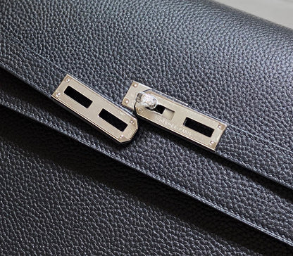 HERMES KELLY DEPECHES 34 BRIEFCASE IN BLACK TOGO CALFSKIN SILVER HARDWARE