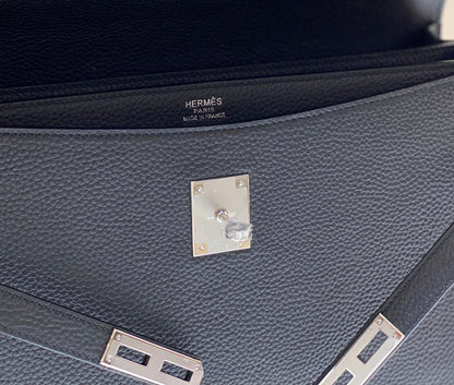 HERMES KELLY DEPECHES 34 BRIEFCASE IN BLACK TOGO CALFSKIN SILVER HARDWARE