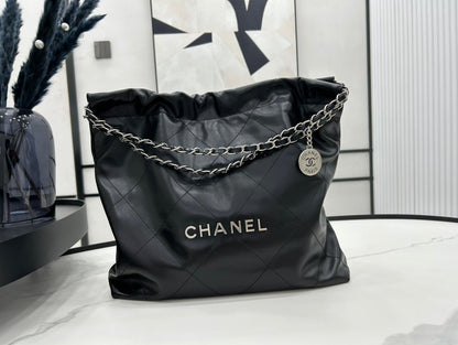 CHANEL LARGE 42 HANDBAG IN BLACK CALFSKIN SILVER HARDWARE