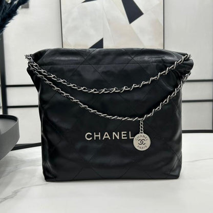CHANEL MEDIUM 37 HANDBAG IN BLACK CALFSKIN SILVER HARDWARE