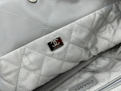 CHANEL LARGE 42 HANDBAG IN GREY CALFSKIN SILVER HARDWARE