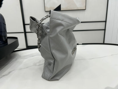 CHANEL MEDIUM 37 HANDBAG IN GREY CALFSKIN SILVER HARDWARE