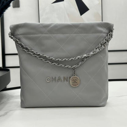 CHANEL MEDIUM 37 HANDBAG IN GREY CALFSKIN SILVER HARDWARE