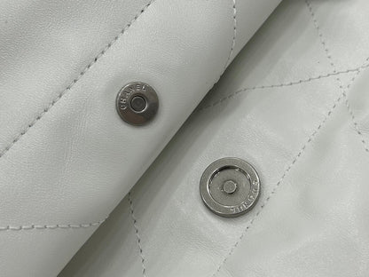 CHANEL LARGE 42 HANDBAG IN WHITE CALFSKIN SILVER HARDWARE