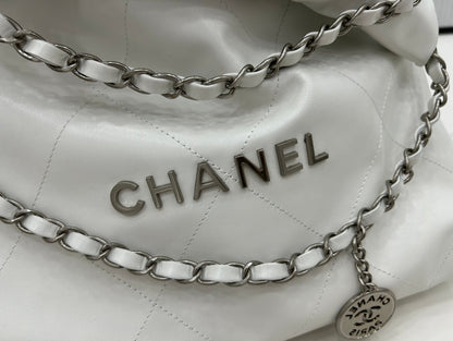 CHANEL MEDIUM 37 HANDBAG IN WHITE CALFSKIN SILVER HARDWARE