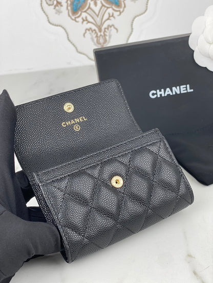 CHANEL FLAP CARD HOLDER 11 BLACK GRAINED CALFSKIN GOLD ICON