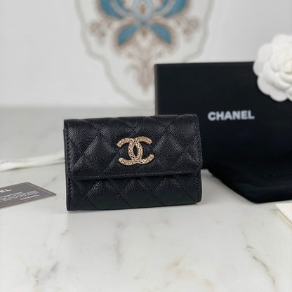 CHANEL FLAP CARD HOLDER 11 BLACK GRAINED CALFSKIN GOLD ICON