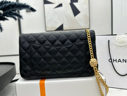 CHANEL SMALL 23 FLAP BAG IN BLACK CALFSKIN GOLD HARDWARE